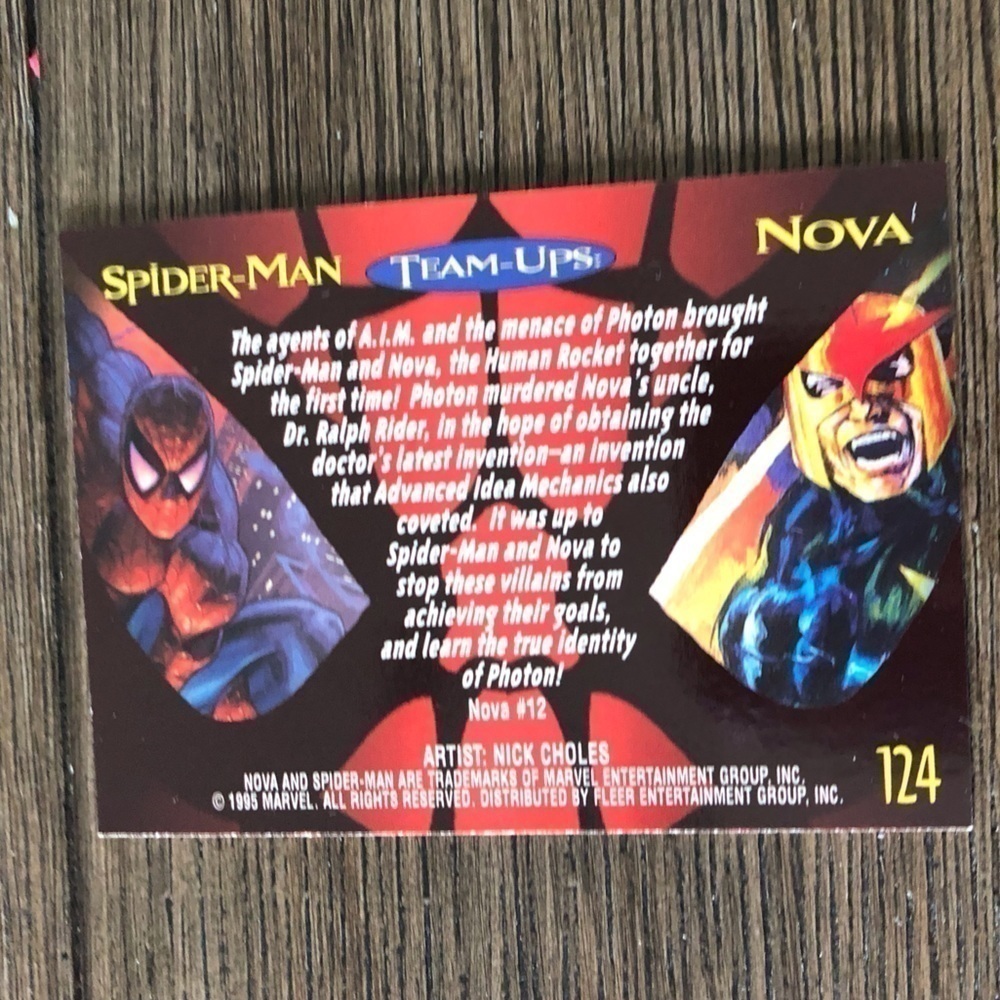 ’95 Marvel Fleer Ultra Spider-Man trading card: Team-ups: Nova # 124 - Picture 2 of 2